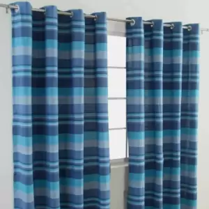 Homecapes Cotton Morocco Striped Blue Curtains 167 x 782cm - Blue