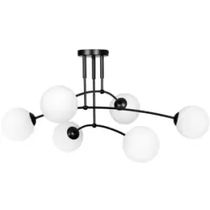 Emibig Pregos Black Globe Ceiling Light with White Glass Shades, 6x E14