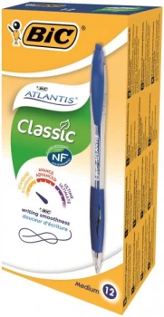 Bic Atlantis Retractable Ballpoint Blue Pen Pack of 12 1199013670