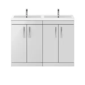 Nuie Athena 1200 Floor Standing 4-door Vanity & Polymarble Double Basin - Gloss Grey Mist