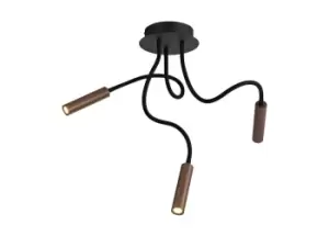 Semi Flush Ceiling, 3 Light Adjustable Arms, 3 x 5W LED Dimmable, 3000K, 930lm, Black, Satin Copper