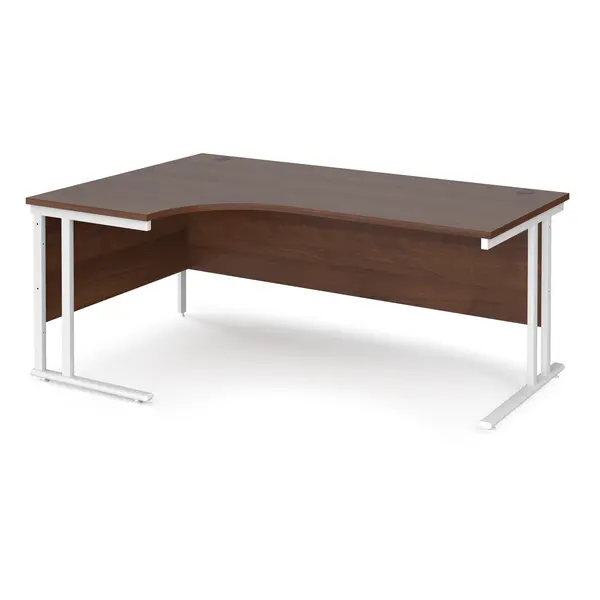 Maestro 25 Left Hand Ergonomic Desk with White Cantilever Frame and Walnut Top - 1800mm Wide