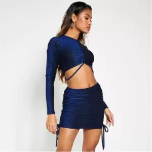 I Saw It First Glitter Ruched Front Crop Top - Blue