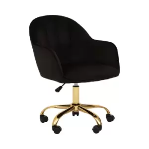 Premier Housewares Brent Velvet and Gold Base Home Office Chair, black