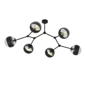 Emibig Space Black Globe Ceiling Light with Clear,Black Glass Shades, 6x E14