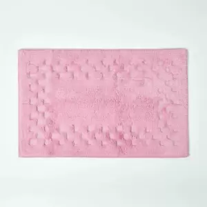 Cotton Check Border Pink Bath Mat - Pink - Pink - Pink - Homescapes