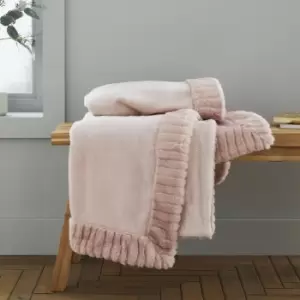 Catherine Lansfield Velvet And Faux Fur Fringed Throw, Blush, 150 x 200 Cm