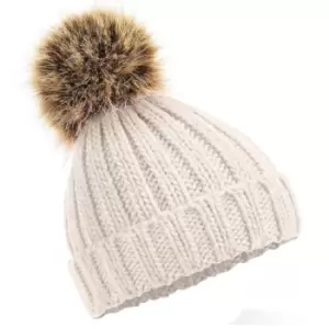 Beechfield Junior Fur Pom Pom Chunky Beanie (One Size) (Oatmeal)