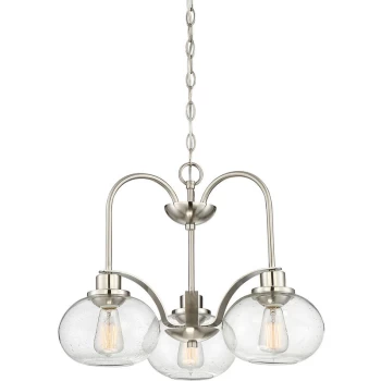 Trilogy 3 Light Chandelier, Brushed Nickel, E27 - Elstead