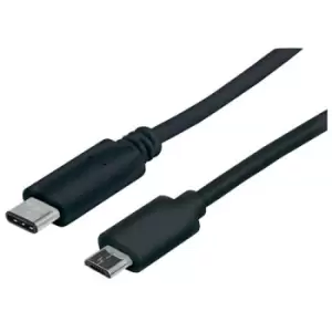 Manhattan USB-C to Micro-USB Cable 1m Male to Male Black 480 Mbps (USB 2.0) Equivalent to Startech USB2CUB1M Hi-Speed USB Lifetime Warranty Polybag