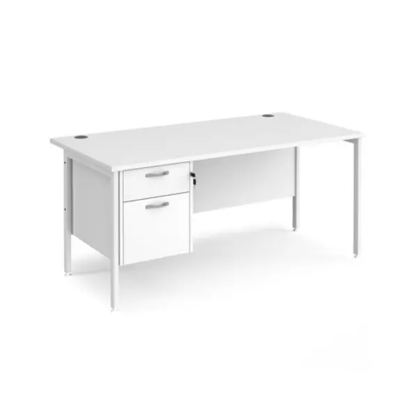 Office Desk Rectangular Desk 1600mm With Pedestal White Top With White Frame 800mm Depth Maestro 25 MH16P2WHWH