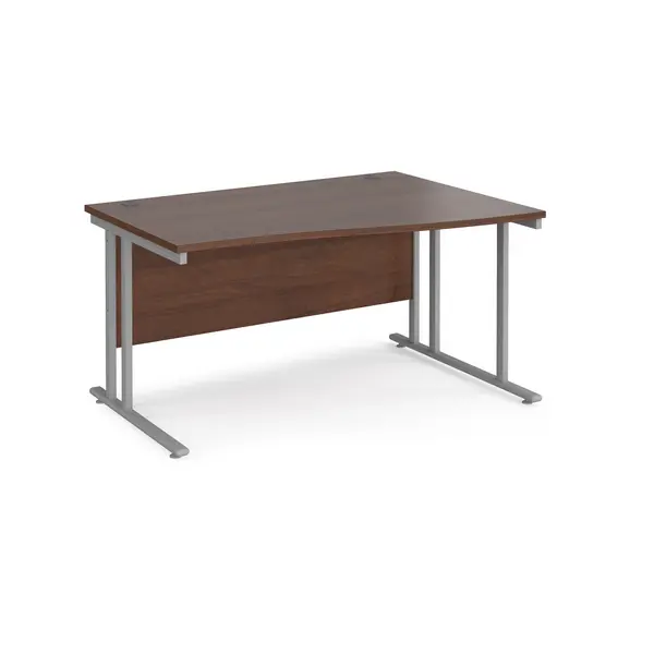 Maestro 25 right hand wave desk 1400mm wide - silver cantilever leg frame, walnut top