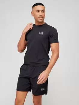 EA7 Emporio Armani T-Shirt & Shorts Training Travel Kit, Black, Size S, Men