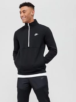 Nike Club Fleece 1/2 Zip Sweat Top - Black/White, Size L, Men