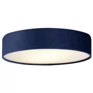 Searchlight Drum Pleat 3 Light Velvet Flush, Blue Shade