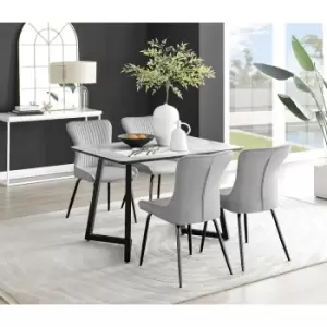 Furniturebox Carson White Marble Effect Recatngular 120cm Dining Table & 4 Light Grey Nora Black Leg Velvet Chairs