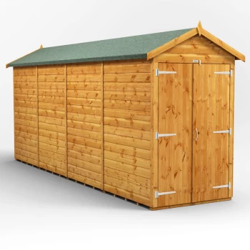 16x4 Power Windowless Apex Double Door Garden Shed - Brown