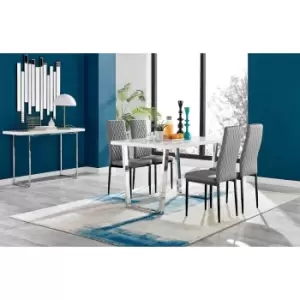 Furniture Box Kylo White High Gloss Dining Table and 4 Grey Milan Black Leg Chairs