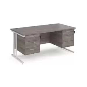 Maestro 25 straight desk 1600mm x 800mm with two x 3 drawer pedestals - white cantilever leg frame and grey oak top