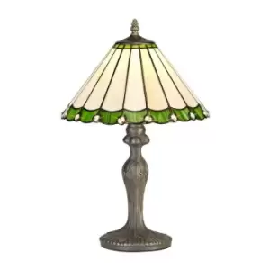 Luminosa Lighting - 1 Light Curved Table Lamp E27 With 30cm Tiffany Shade, Green, Crystal, Aged Antique Brass