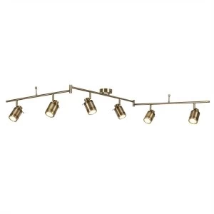 6 Light Bathroom Ceiling Spotlight Bar Antique Brass IP44, GU10