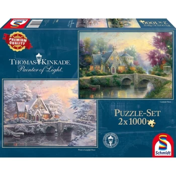 Thomas Kinkade: Lamplight Manor/Winter in Lamplight Manor 2-Pack Jigsaw Puzzle - 1000 Pieces