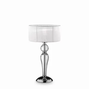 Duchessa 1 Light Small Table Lamp Chrome, White, Clear and Glass with Shade, E27