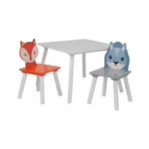 Kids Fox and Squirrel Table and 2 Chairs Set - Orange, Grey, White