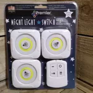 Premier Set of 3 Remote Control LED Bright White Night Lights