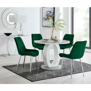 Giovani Round Grey 100cm Table and 4 Green Pesaro Silver Leg Chairs - Green