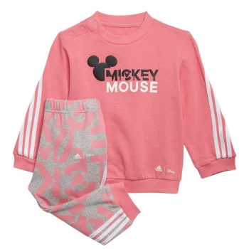 Adidas Younger Unisex Mickey Mouse Crew & Pant Set, Pink/Grey, Size 3-6 Months,