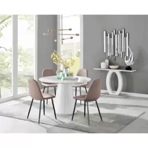 Furniture Box Palma White High Gloss Round Dining Table and 4 Cappuccino Corona Black Leg Chairs