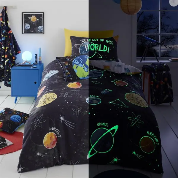 Bedlam Outer Space Glow in the Dark Duvet Cover Set Duvet Cover Sets Single Black 84061403010