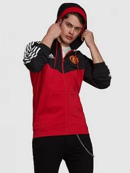 adidas Manchester United 3 Stripe Hoodie - Red/Black, Red/Black, Size XL, Men