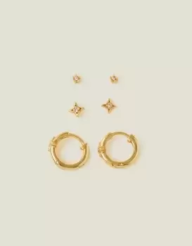 Accessorize Womens 14ct Gold-Plated Celestial Earrings Set of Three