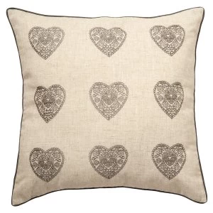 Catherine Lansfield Vintage Hearts Cushion - Silver