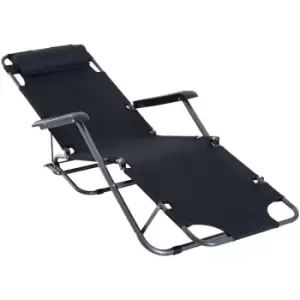 Outsunny - 2 in 1 Outdoor Folding Sun Lounger w/ Adjustable Back and Pillow Black