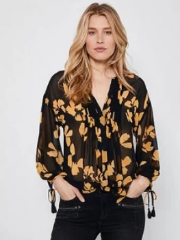 Mint Velvet Jessica Floral Print Blouse, Black, Size 12, Women