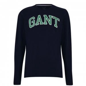 Gant Long Sleeve Logo T Shirt - Marine Blue410