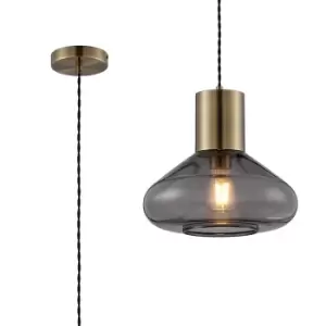 Corinth Wide Ceiling Pendant, E27, Antique Brass, Inky Black Glass