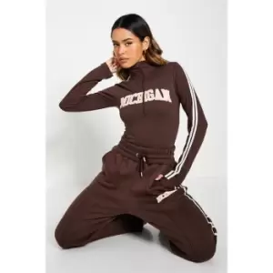 I Saw It First Michigan Graphic Stripe Half Zip Bodysuit - Brown