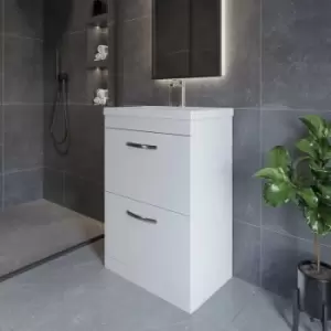 Nuie - Athena Floor Standing 2-Drawer Vanity Unit with Basin-4 600mm Wide - Gloss White