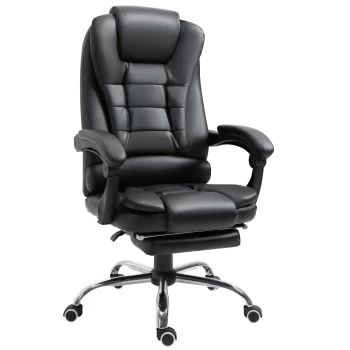 HOMCOM Executive PU Leather High Back Recliner Swivel Office Chair with Retractable Footrest (Black) AOSOM UK