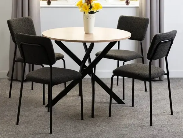 Seconique Sheldon Sonoma Oak Dining Table and 4 Grey Boucle Fabric Chairs