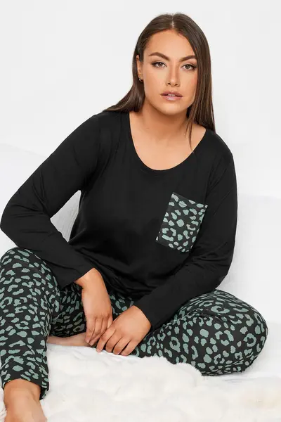 Yours Printed Pyjama Set Black