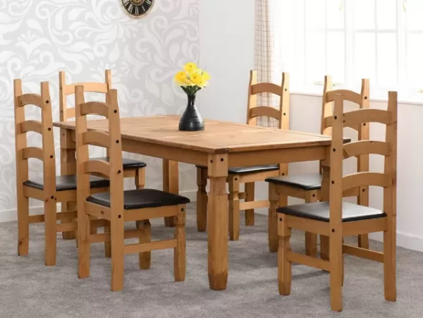 Seconique Corona Pine Dining Table and 6 Brown Faux Leather Chairs