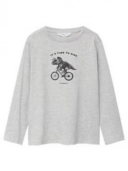 Mango Boys Dinosaur Long Sleeve T-Shirt - Grey, Size 7 Years