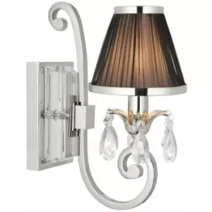 Esher Luxury Single Curved Arm Traditional Wall Light Nickel Crystal Black Shade