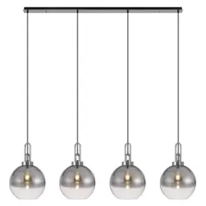 Luminosa Linear 4 Light Pendant E27 With 30cm Globe Glass, Smoked, Clear Polished Nickel, Matt Black