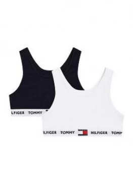 Tommy Hilfiger Girls 2 Pack Logo Bralette - White/Navy, Size Age: 8-10 Years, Women